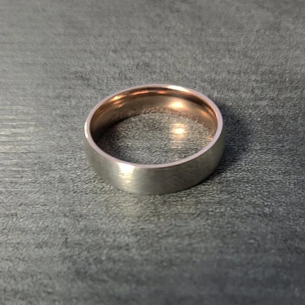 Engraved Mens Real Rose Gold & Silver Titanium Wedding Ring 14k Rose Gold Coated